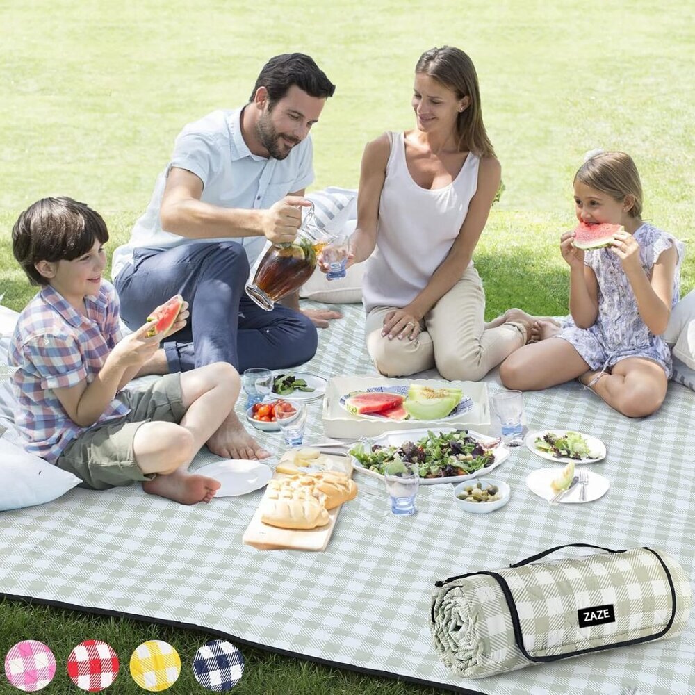 Extra Large Picnic Outdoor Blanket, 80''x80'' Waterproof Foldable Blankets Gingh